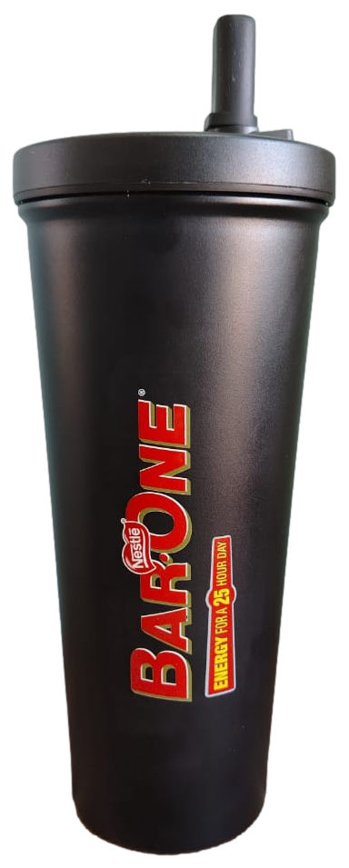 Custom printed black sippy cup with straw